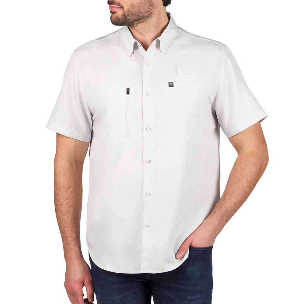NEW The American Outdoorsman Indian Fishing Shirt Fog Grey Mens Medium UPF40 NWT
